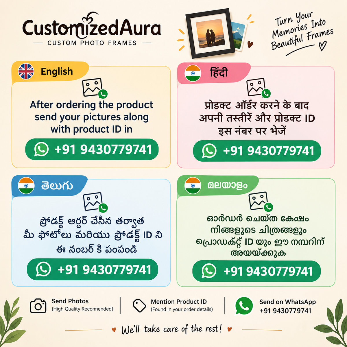 Personalized Birthday Photo Frame 4 – A4 (9×12 Inch) | Send Photos on WhatsApp After Order