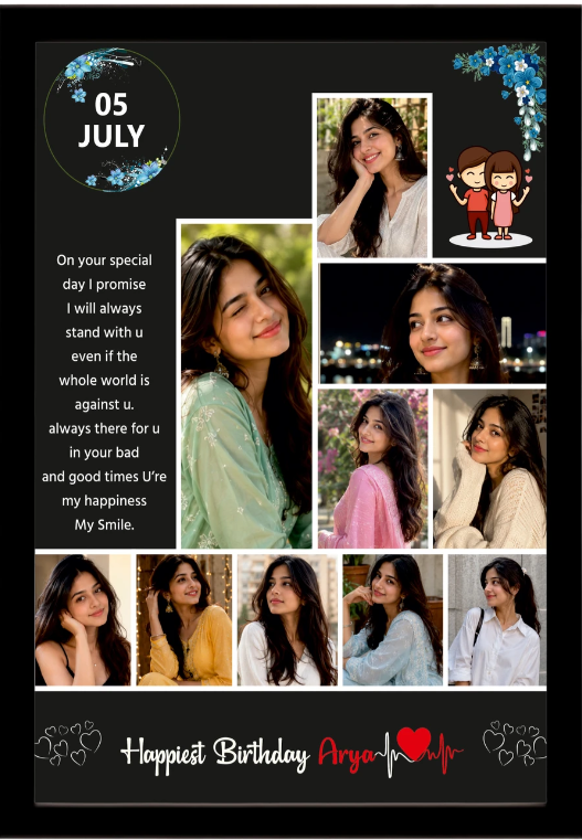 Personalized Birthday Photo Frame 4 – A4 (9×12 Inch) | Send Photos on WhatsApp After Order